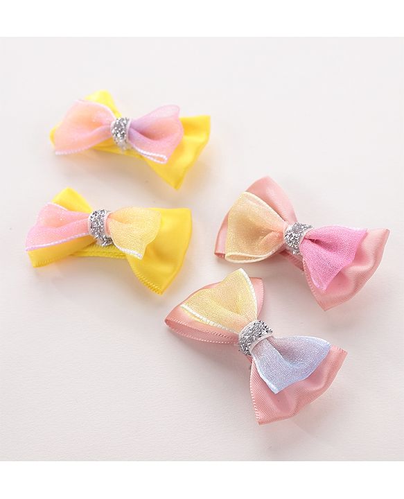 Babyhug Hair Bands With Alligator Hair Clips Pack of 6 - Yellow & Peach