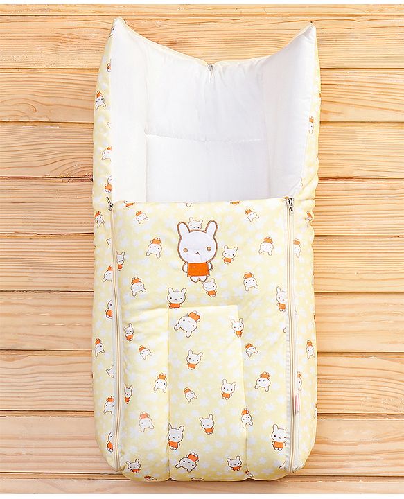 Babyhug Velour Sleeping Bag with Bunny Print - Yellow