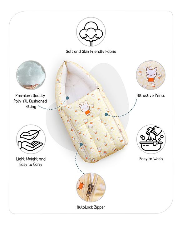 Babyhug Velour Sleeping Bag with Bunny Print - Yellow