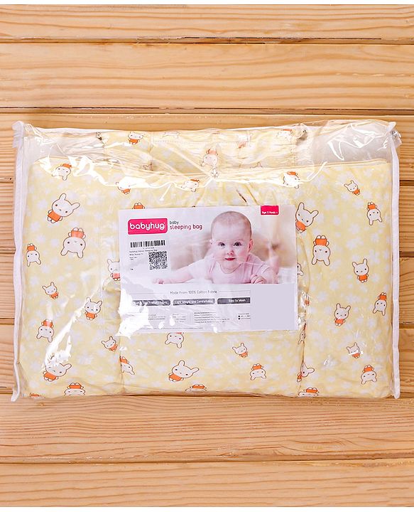 Babyhug Velour Sleeping Bag with Bunny Print - Yellow