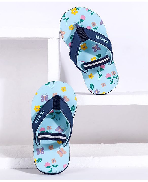 Cute Walk by Babyhug Flip Flops With Back Strap Butterfly Print - Sky Blue