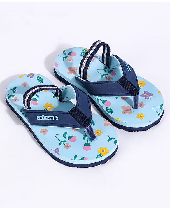 Cute Walk by Babyhug Flip Flops With Back Strap Butterfly Print - Sky Blue