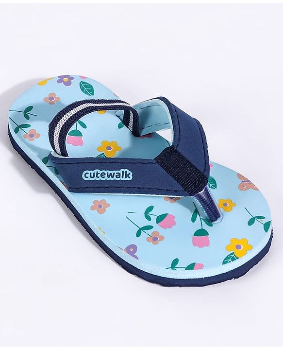 Cute Walk by Babyhug Flip Flops With Back Strap Butterfly Print - Sky Blue