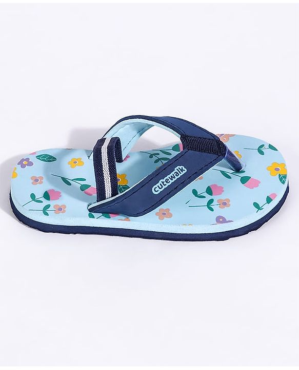 Cute Walk by Babyhug Flip Flops With Back Strap Butterfly Print - Sky Blue