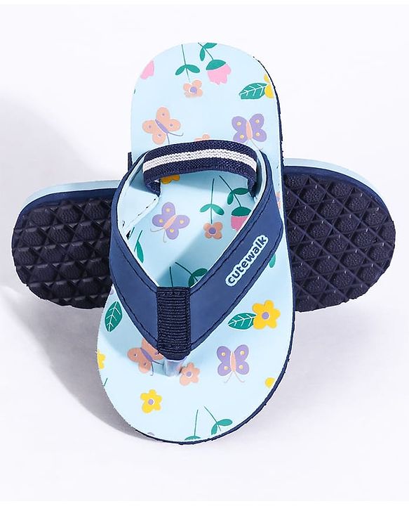 Cute Walk by Babyhug Flip Flops With Back Strap Butterfly Print - Sky Blue