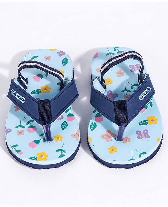 Cute Walk by Babyhug Flip Flops With Back Strap Butterfly Print - Sky Blue