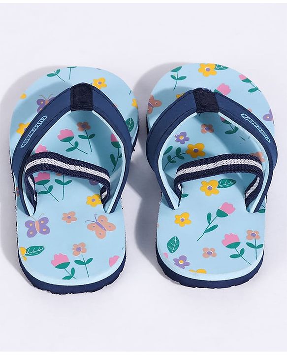 Cute Walk by Babyhug Flip Flops With Back Strap Butterfly Print - Sky Blue