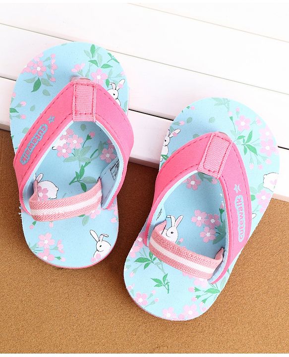 Cute Walk by Babyhug Flip Flops With Back Strap Floral Print - Sky Blue