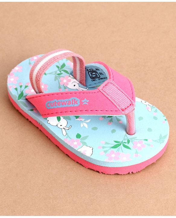 Cute Walk by Babyhug Flip Flops With Back Strap Floral Print - Sky Blue