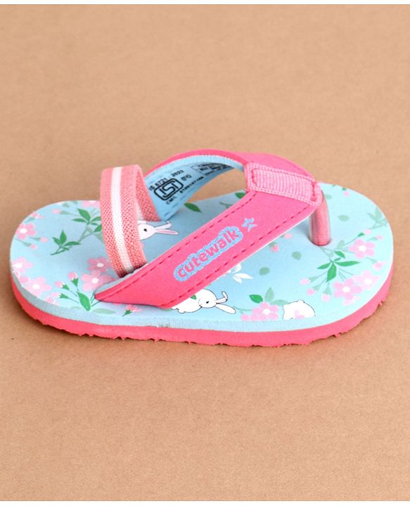 Cute Walk by Babyhug Flip Flops With Back Strap Floral Print - Sky Blue