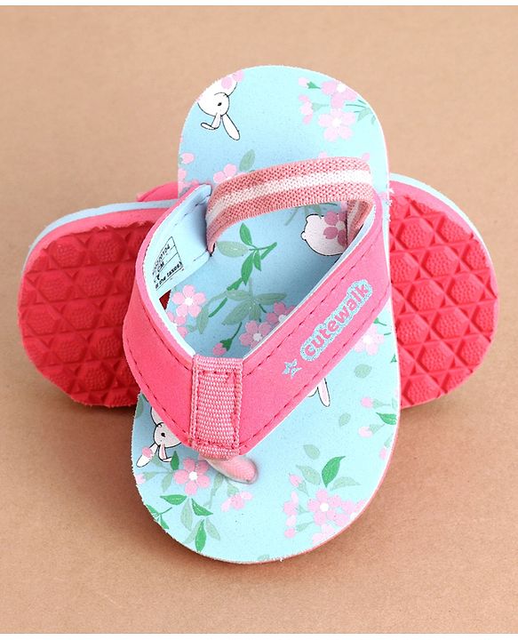 Cute Walk by Babyhug Flip Flops With Back Strap Floral Print - Sky Blue