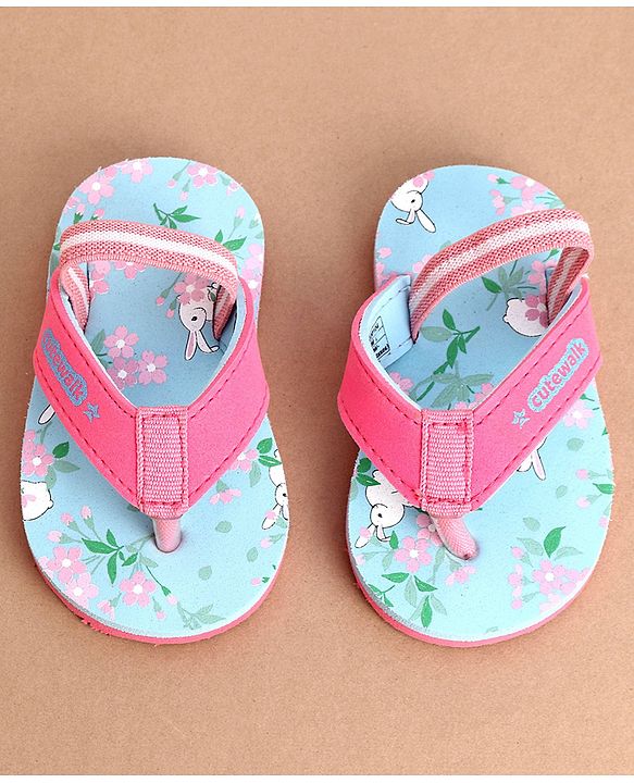 Cute Walk by Babyhug Flip Flops With Back Strap Floral Print - Sky Blue