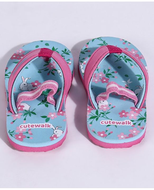 Cute Walk by Babyhug Flip Flops With Back Strap Floral Print - Sky Blue