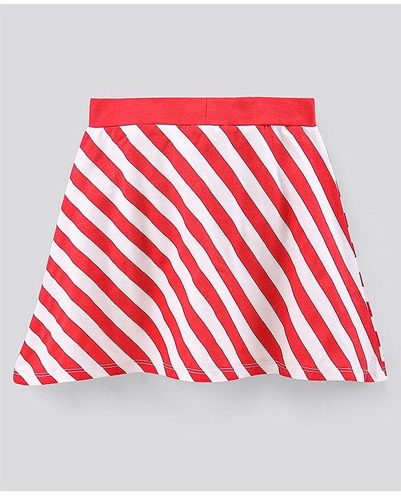 Pine Kids Above Knee Length Biowashed Skirt Stripes Print- Red