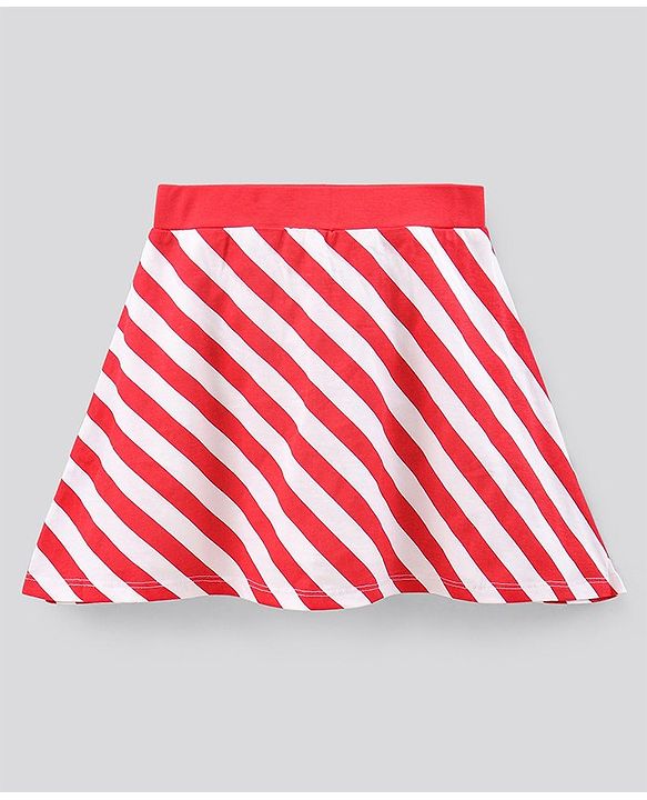 Pine Kids Above Knee Length Biowashed Skirt Stripes Print- Red