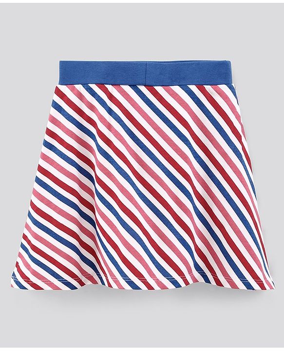 Pine Kids Above Knee Length Biowashed Skirt Stripes Print- Multicolor