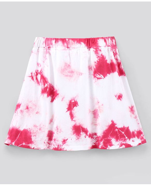 Pine Kids Above Knee Length Biowash Tie & Dye Skirt  - Pink White