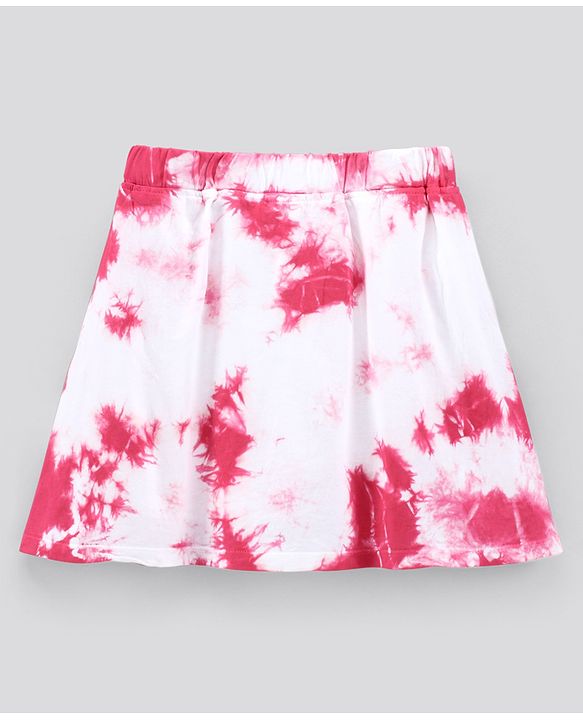 Pine Kids Above Knee Length Biowash Tie & Dye Skirt  - Pink White
