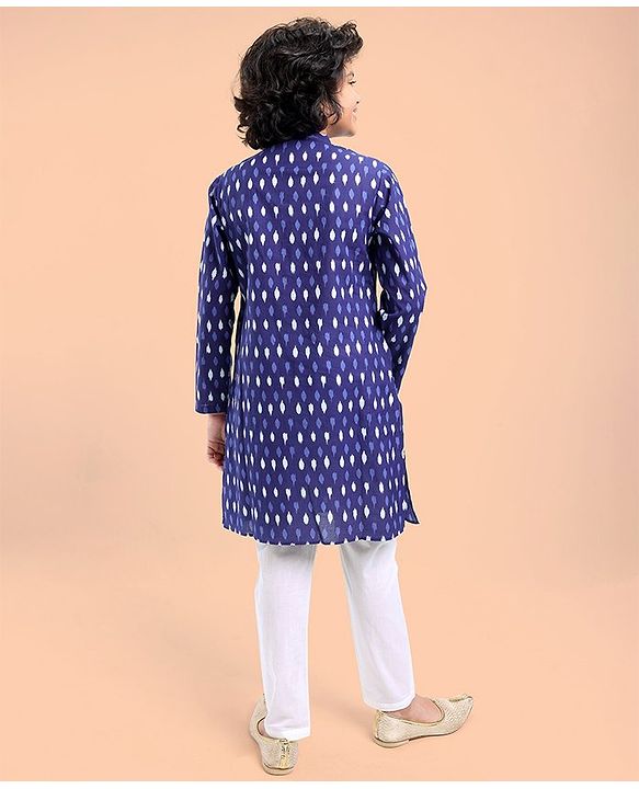Pine Kids Full Sleeves Printed Kurta and Pyjama Set - Indigo Blue