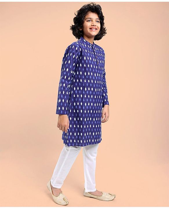 Pine Kids Full Sleeves Printed Kurta and Pyjama Set - Indigo Blue