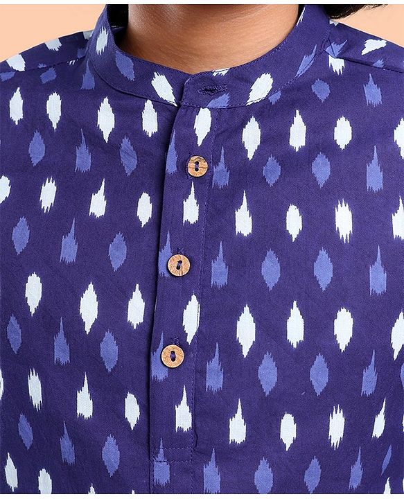 Pine Kids Full Sleeves Printed Kurta and Pyjama Set - Indigo Blue