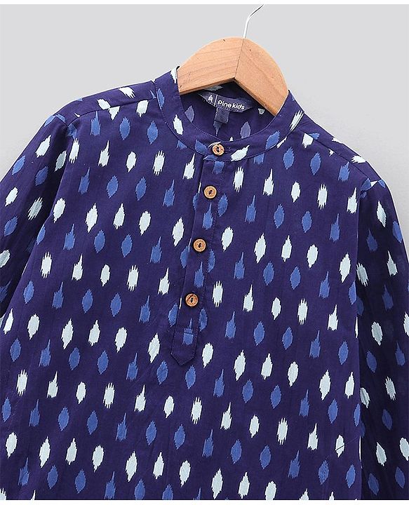 Pine Kids Full Sleeves Printed Kurta and Pyjama Set - Indigo Blue