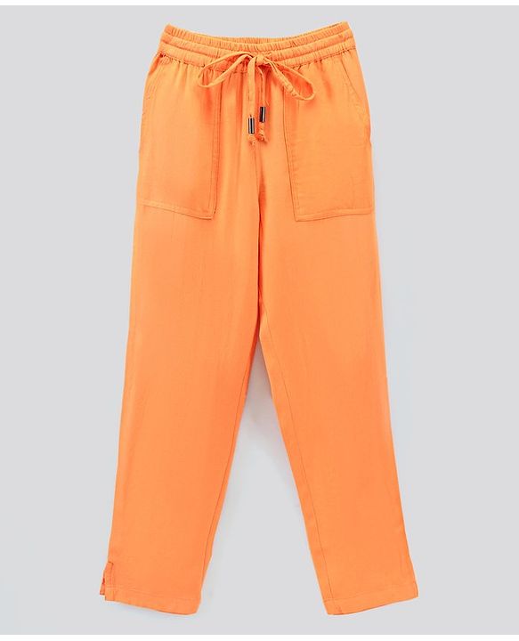 Pine Kids Woven Elasticated Waistband With A Drawcord & Softener Wash Solid Trousers - Orange