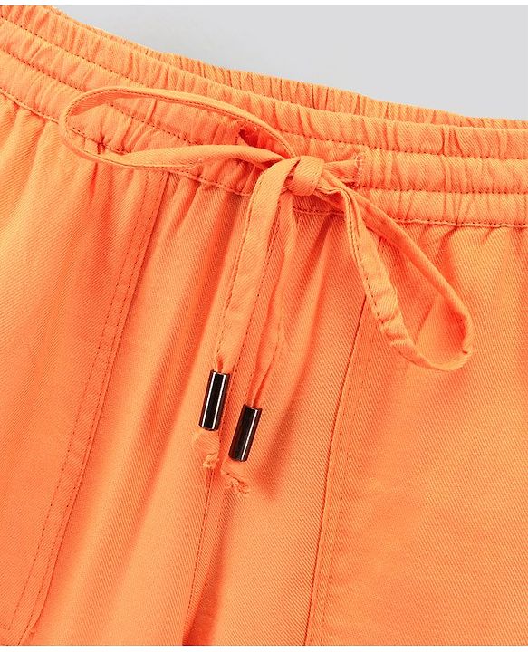 Pine Kids Woven Elasticated Waistband With A Drawcord & Softener Wash Solid Trousers - Orange