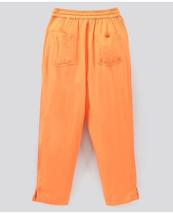 Pine Kids Woven Elasticated Waistband With A Drawcord & Softener Wash Solid Trousers - Orange