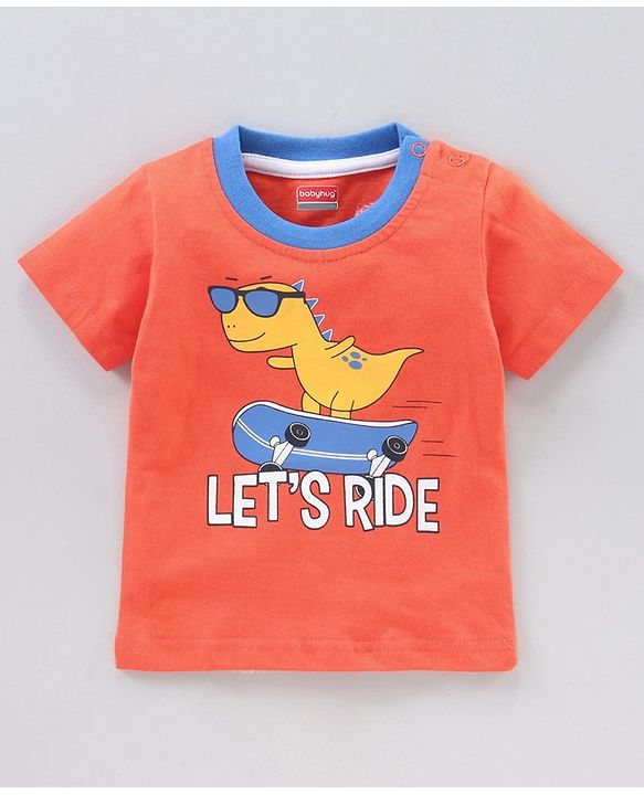 Babyhug Half Sleeves Striped T-Shirts Dino Print Pack of 3 - White Red Multicolor