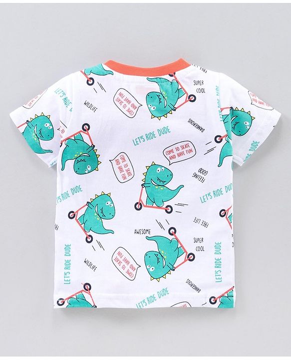Babyhug Half Sleeves Striped T-Shirts Dino Print Pack of 3 - White Red Multicolor