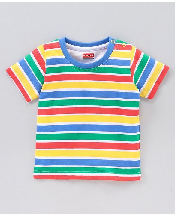 Babyhug Half Sleeves Striped T-Shirts Dino Print Pack of 3 - White Red Multicolor