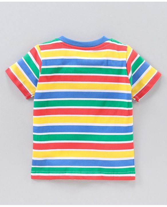 Babyhug Half Sleeves Striped T-Shirts Dino Print Pack of 3 - White Red Multicolor