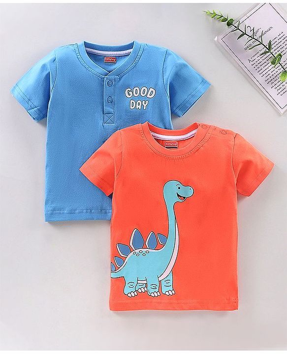 Babyhug Half Sleeves Cotton T-shirts Printed Pack of 2 - Blue Red