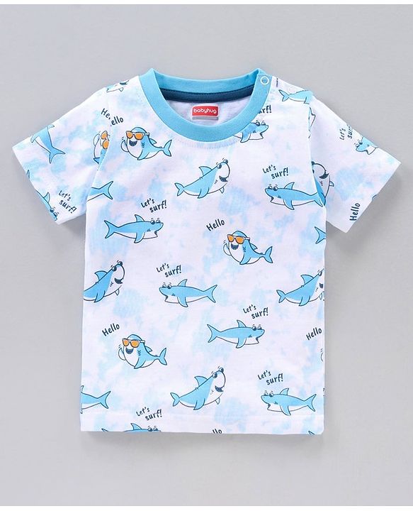 Babyhug Half Sleeves Striped T-Shirts Shark Print Pack of 3 - Multicolor