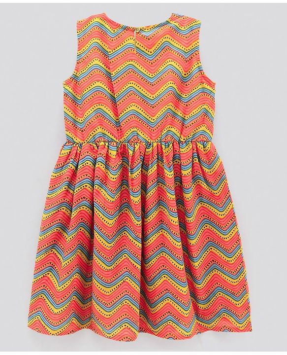 Pine Kids Sleeveless Printed Kurti Churidar Set With Dupatta - Yellow & Red