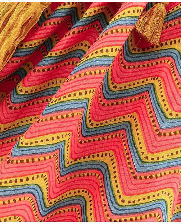 Pine Kids Sleeveless Printed Kurti Churidar Set With Dupatta - Yellow & Red