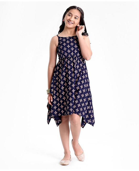 Pine Kids Sleeveless Ethnic Dress Printed- Navy Blue