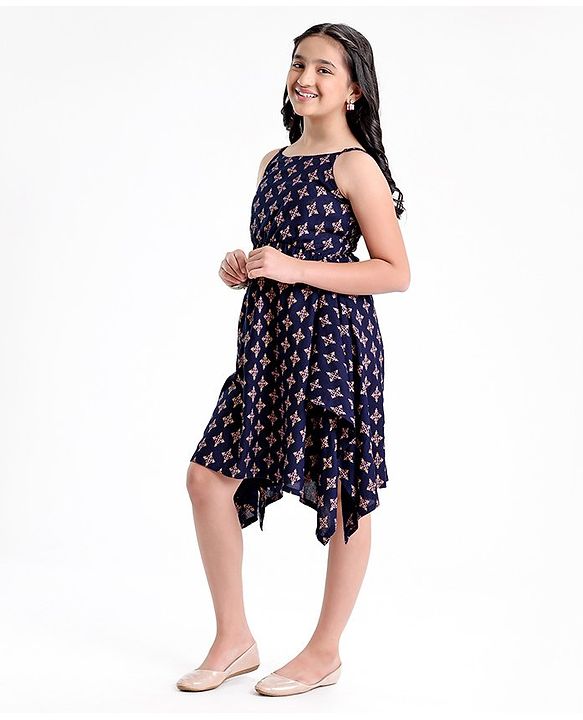 Pine Kids Sleeveless Ethnic Dress Printed- Navy Blue