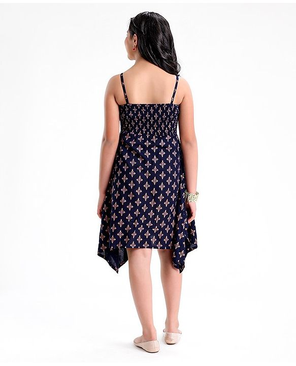 Pine Kids Sleeveless Ethnic Dress Printed- Navy Blue