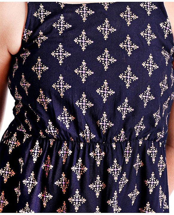 Pine Kids Sleeveless Ethnic Dress Printed- Navy Blue
