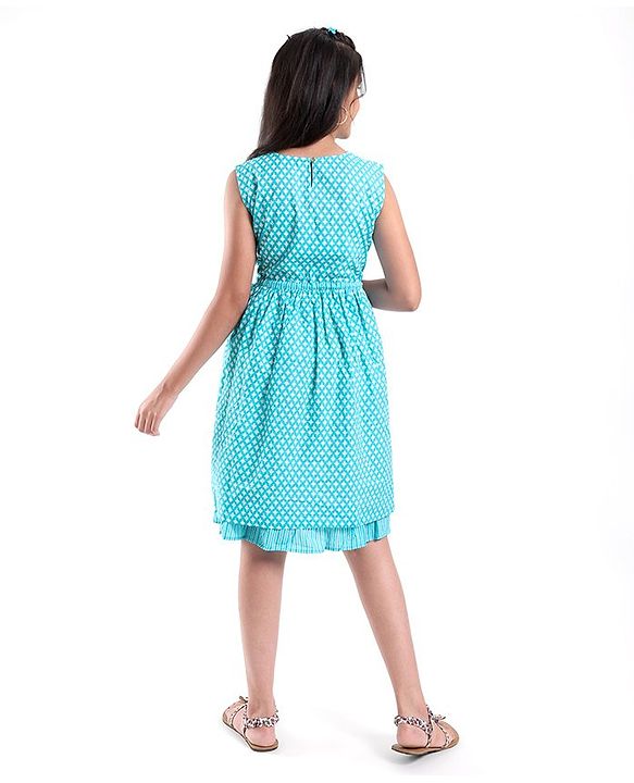 Pine Kids Sleeveless Printed Ethnic Dress- Blue