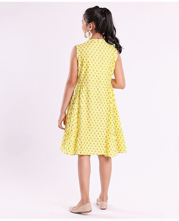 Pine Kids Sleeveless Printed Ethnic Dress - Lime Yellow
