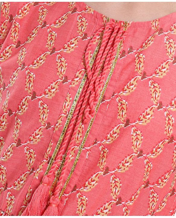 Pine Kids Sleeveless Printed Kurti Churidar Set With Dupatta- Pink