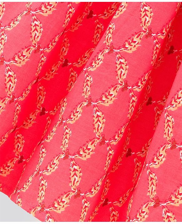 Pine Kids Sleeveless Printed Kurti Churidar Set With Dupatta- Pink