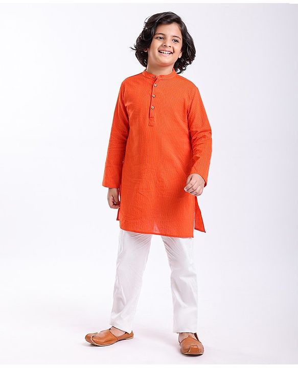 Pine Kids Full Sleeves Striped Kurta & Pyjama Set- Orange