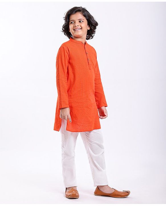Pine Kids Full Sleeves Striped Kurta & Pyjama Set- Orange