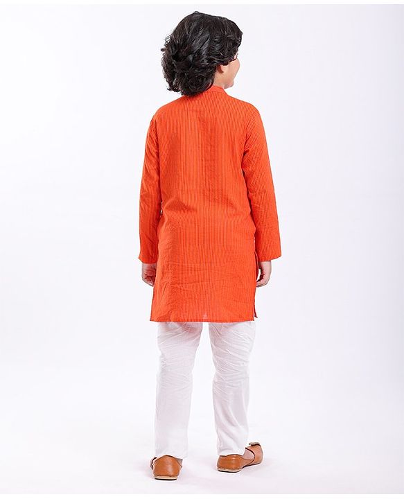 Pine Kids Full Sleeves Striped Kurta & Pyjama Set- Orange