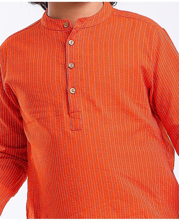 Pine Kids Full Sleeves Striped Kurta & Pyjama Set- Orange