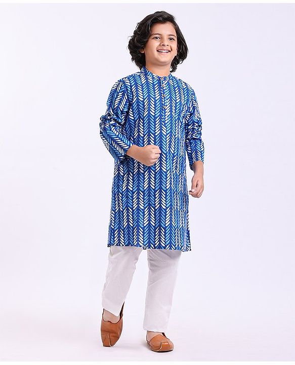 Pine Kids Full Sleeves Printed Kurta & Pyjama Set- Blue